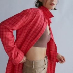 Anthropologie Textured Tunic Buttondown M red and pink